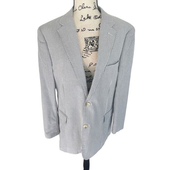 JOS A BANKS 1905 SEERSUCKER BLAZER LIGHTWEIGHT SZ L GRAY/WHITE TAILORED FIT - Picture 16 of 16